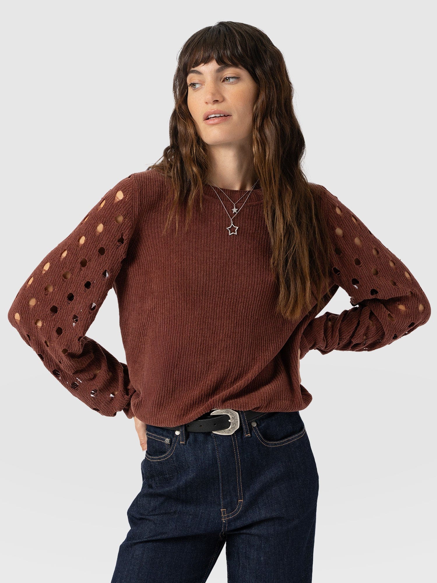 Suki Lace Hole Knit - Mauve - Women's Jumpers | Saint + Sofia® EU